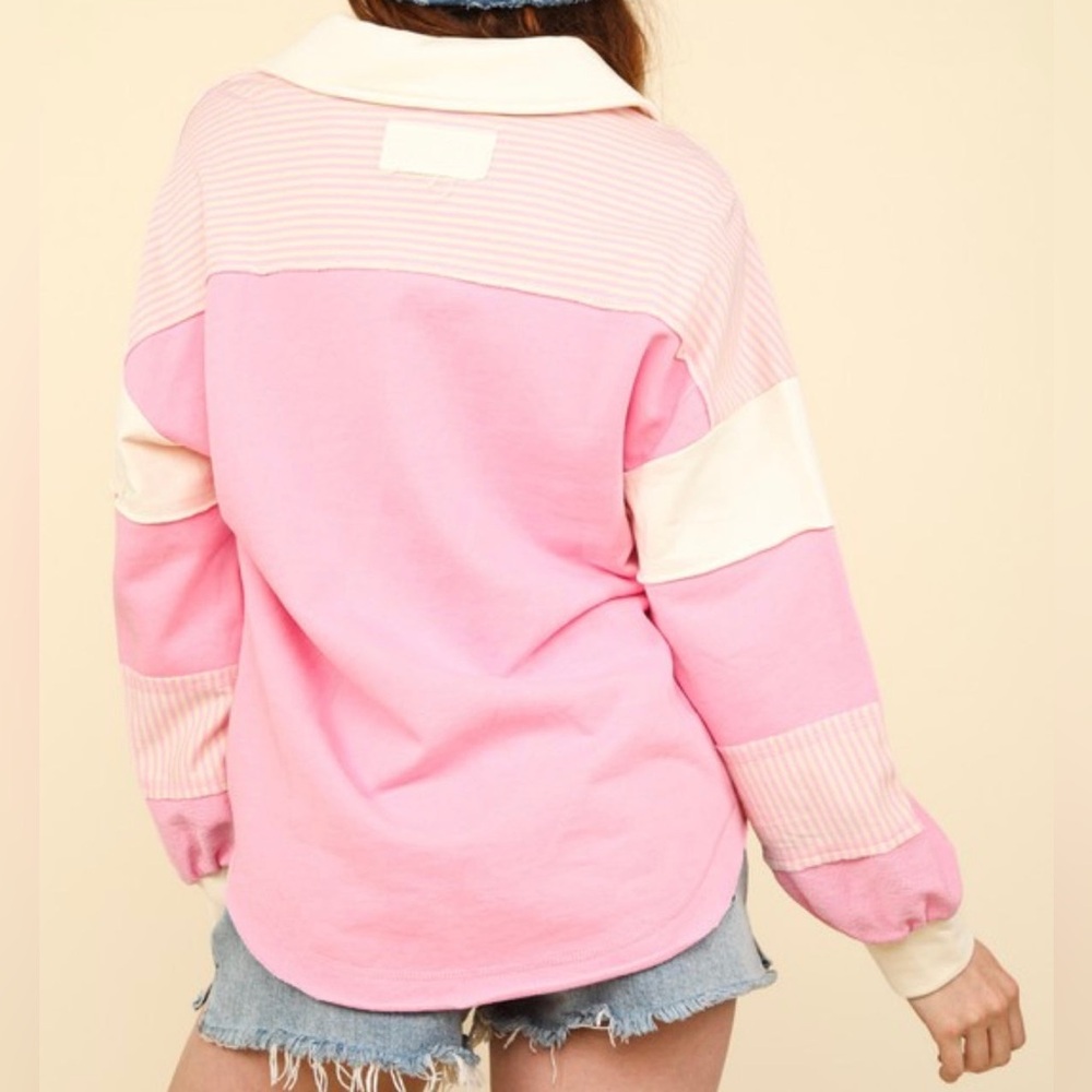 Polo Pullover Top with Stripes - Picture 3 of 7